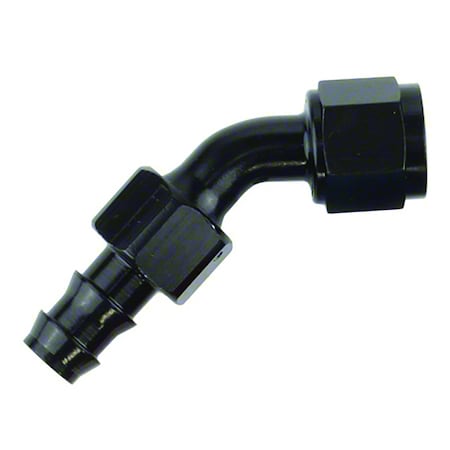 Speedfx HOSE ENDS Full Swivel; Push On; -8AN; 45 Degree; Anodized; Black; Aluminum; Single 520845BK